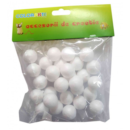 Accesorii creatie - polistiren - sfera mica, alb, 2cm, set 60-70 buc, Colorarte
