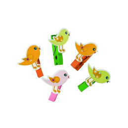 Accesorii creatie - lemn - carliig pasari, colorat, 3.5cm, set 6 buc, Colorarte