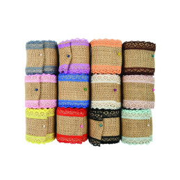 Accesorii creatie - panza iuta, diverse culori, 5cm x 2m, cu dantela, set 12 buc, Colorarte