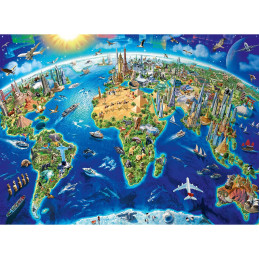Puzzle Harta Cu Monumentele Lumii, 200 Piese