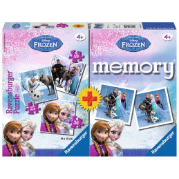 Puzzle si Joc Memory Frozen 3 Buc In Cutie 25/36/49 Piese