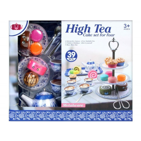 Set de ceai - High tea cake - metalic, cu accesorii pentru prejituri, 39 de piese, MegaCreative 419214, 3+ ani