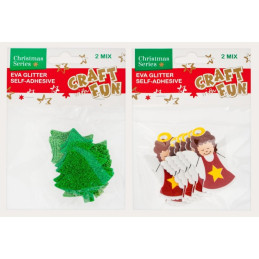 Accesorii craft - brad, inger, cu sclipici, buretat, set 8 buc, Craft with Fun, Eva Glitter Self-Adhesive 2 Mix