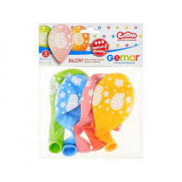 Baloane aniversare GoDan Party cifra 5, diverse culori, 444321, set 5 buc