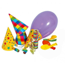 Set accesorii petrecere GoDan Party, 195539, 4 coifuri, 4 fluiere, 4 baloane, 1 tun confetti