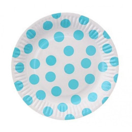 Farfurii aniversare GoDan Party cu buline bleu, 18cm, carton, alb, 365824, set 6 buc
