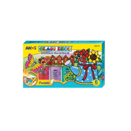 Set creatie AMOS GD22PW6, Glass Deco, 1 liner negru+5 culori 22ml+accesorii