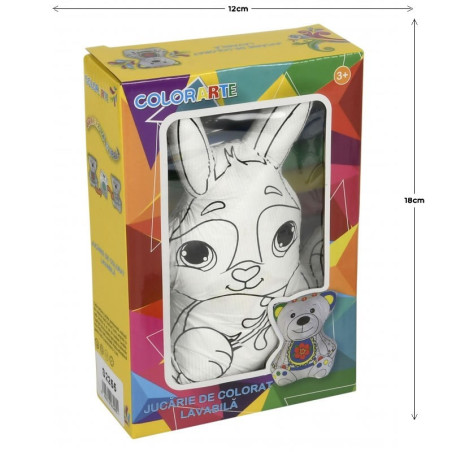 Jucarie vatelina pentru colorat - iepure, 4 markere lavabile, Colorarte, KP-20-4009