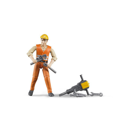 Bruder - Figurina Muncitor Constructii Cu Accesorii