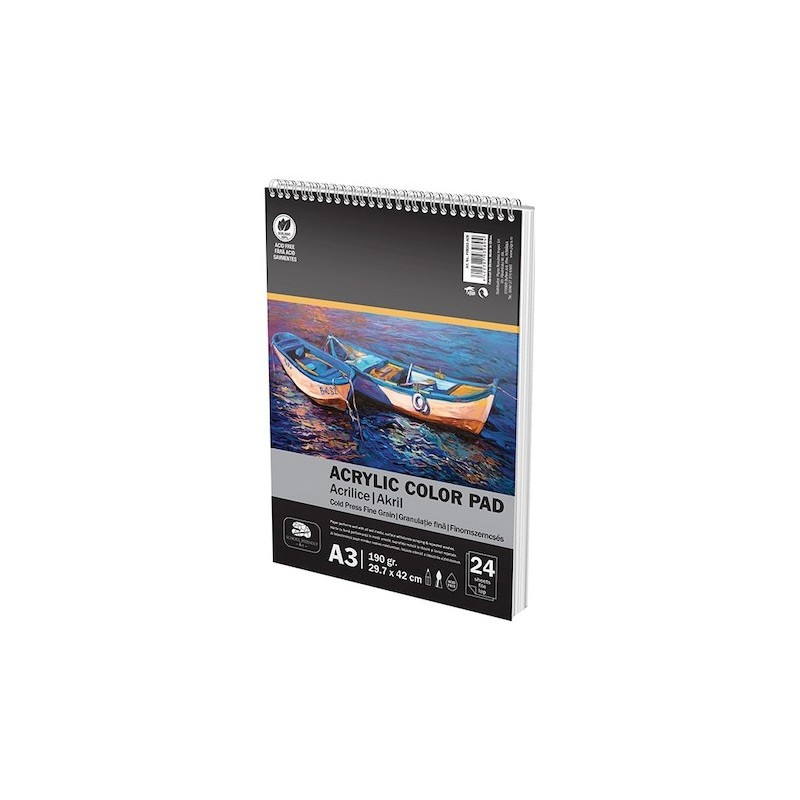 Bloc de desen A3 Pigna, Acrilice, 24 file, 190g/mp, cu spira Bloc de desen A3 Pigna, Acrilice, 24 file, 190g/mp, cu spira