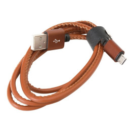 Cablu microUSB - USB A Platinet, 1m, imitatie piele, maro, 43293