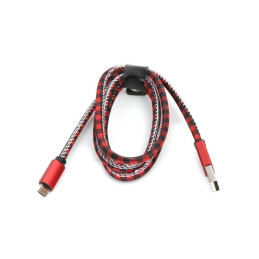 Cablu microUSB - USB A Platinet, 1m, imitatie piele, rosu cu negru, 43443