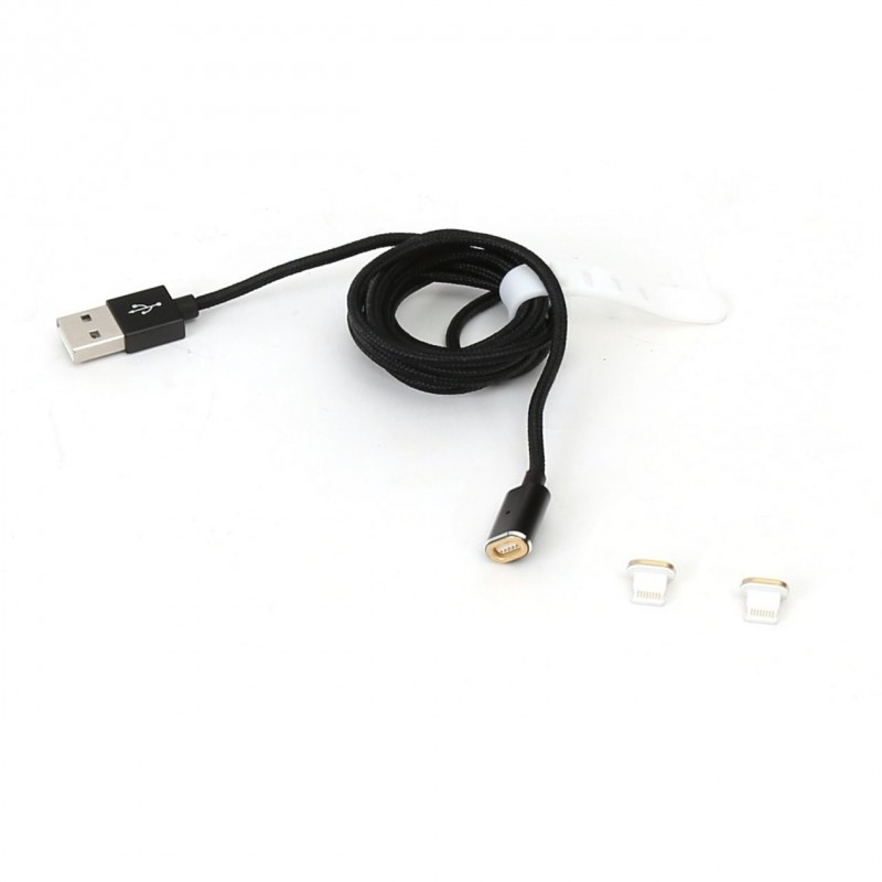 Cablu lightning (iPhone) - USB A Platinet, 1.2m, PVC, negru, 2 conectori magnetici, PUCMPIP1B, 43608 Cablu lightning (iPhone) - USB A Platinet, 1.2m, PVC, negru, 2 conectori magnetici, PUCMPIP1B, 43608