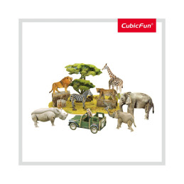 Cubic Fun - Puzzle 3D si Brosura-Animale Salbatice 69 Piese
