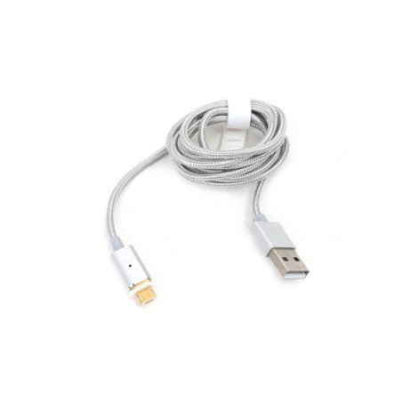 Cablu microUSB - USB A Platinet, 1.2m, PVC, gri, 2 conectori magnetici, PUCMPM1S, 43470