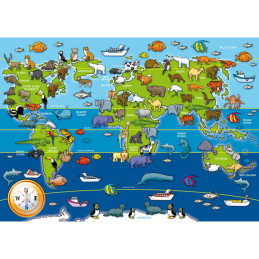 Ravensburger - Puzzle mare de podea harta animalele lumii 60 piese