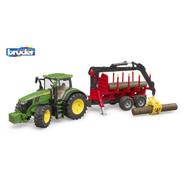 Bruder tractor John Deere 7R 350 cu remorca forestiera si 4 busteni