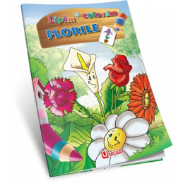 Carte de colorat A4, Lipim si Coloram - Florile, Unicart
