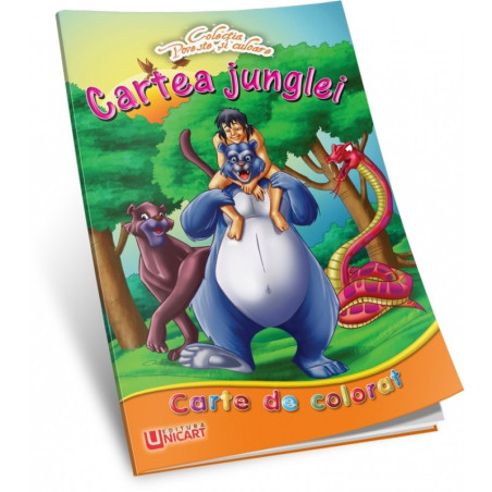 Carte de colorat A5, Cu poveste - Cartea junglei, Unicart