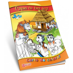 Carte de colorat A5, Cu poveste - Cei trei iezi, Unicart