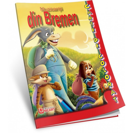 Carte de colorat A5, Cu poveste - Muzicantii din Bremen, Unicart
