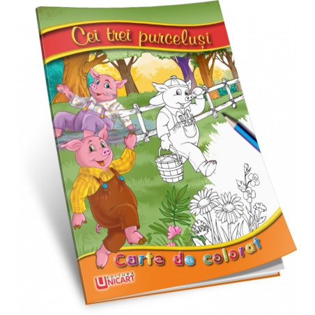 Carte de colorat A5, Cei trei purcelusi, Unicart