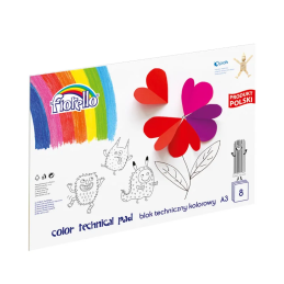 Bloc tehnic colorat A3 Fiorello 150-1439, 160g/mp, mix diverse culori, set 8 file