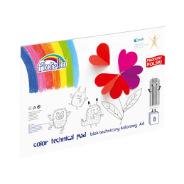 Bloc tehnic colorat A4 Fiorello 150-1438, 160g/mp, mix diverse culori, set 8 file