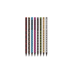 Creion grafit CNX YL817163, HB, corp rotund diverse culori, motive geometrice