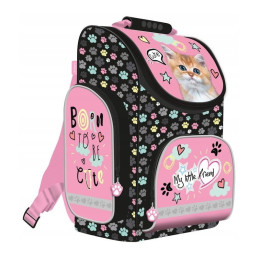 Ghiozdan St.Majewski My Little Friend Cat II, 1 compartiment, 3 buzunare, negru cu roz, 42760