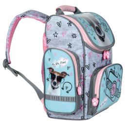 Ghiozdan St.Majewski My Little Friend Dog, 1 compartiment, 3 buzunare, gri cu bleu, 628566