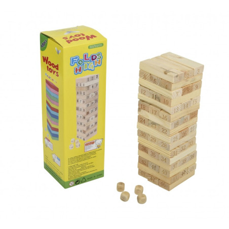 Joc Jenga CNX, 58 de piese + 4 zaruri din lemn, natur, 3+ ani