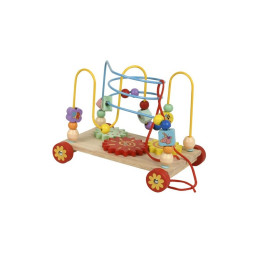 Jucarie lemn educativa, circuit cu figuri geometrice si margele colorate