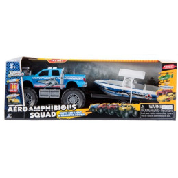 Masina de teren cu remorca si barca MegaCreative 462786, plastic, multicolor, 3+ ani