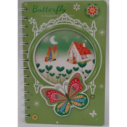 Jurnal A5 CNX Fluturas A-507, 100 pagini, coperta carton verde, cu spira