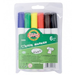 Marker cu vopsea Koh-I-Noor K3205, varf rotund, 2.5mm, pentru textile, set 6 culori (negru, maro, galben, verde, rosu, albastru)