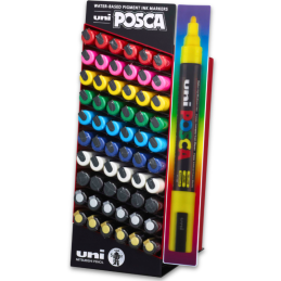 Display UNI Posca PC-5M, varf rotund, 1.8-2.5mm, 60buc (6 x 10 culori)