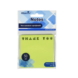 Notes adeziv stantat Office Cover H1-THANK YOU, 50 coli, 75x75mm, verde neon, blister