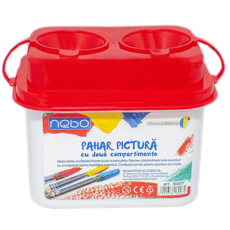 Pahar pictura Nebo, cu capac, cu suport pensule, 2 compartimente, 16027 Pahar pictura Nebo, cu capac, cu suport pensule, 2 compartimente, 16027
