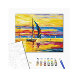 Set Pictura pe numere 40x50cm, Atelier - Rasarit la plutire - panza, cadru de lemn, pensule, culori acrilice, ATPBN51393