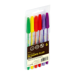 Pix cu bila Grand 160-2011, 1.0mm, cu capac, corp transparent, blister 6 culori (verde, galben, orange, rosu, mov, ciclam)