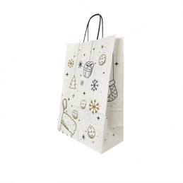 Punga cadou Craciun Papiroti 01069, B4, 26x35x12cm, 90g/mp, alba, manere din hartie rasucita, motive de Craciun