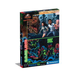 Puzzle carton 104 piese Clementoni Supercolor - Jurassic World - Camp Cretaceous straluceste in intuneric, 27557, 6+ ani