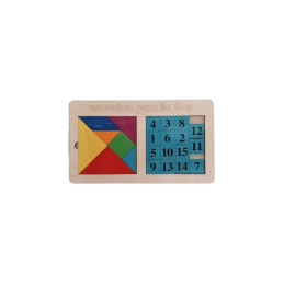 Puzzle lemn educativ - Tangram forme geometrice si numere 1-15, 22 piese, 3+ ani, Colorarte