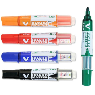 Set 5 Markere tabla magnetica Pilot Vboard master varf rotund, Begreen, 5 culori