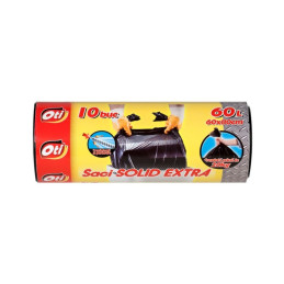 Saci menajeri OTI Solid Extra, 60l, 60x86cm, negru, urechi, rezista pana la 20kg, 20303, rola 10 buc