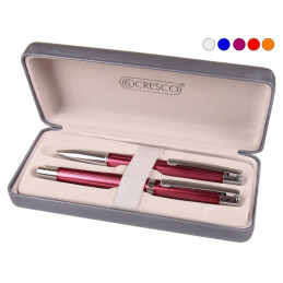 Set cadou stilou + pix Cresco Elegant E850055 E-01, corp metalic grena clips argintiu