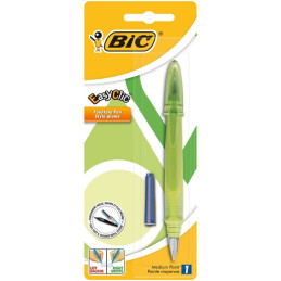 Stilou Bic EasyClic, varf M, alimentare rezerve, grip cauciucat, blister (+1 rezerva), diverse culori
