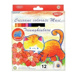 Creioane colorate 12 culori Maxi triunghiulare Daco + ascutitoare