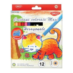 Creioane colorate 12 culori Maxi hexagonale Daco + ascutitoare
